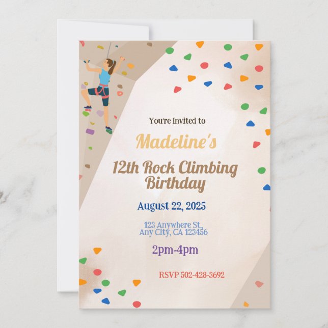 Thrilling Rock Climbing Party Birthday Invitation  (Front)
