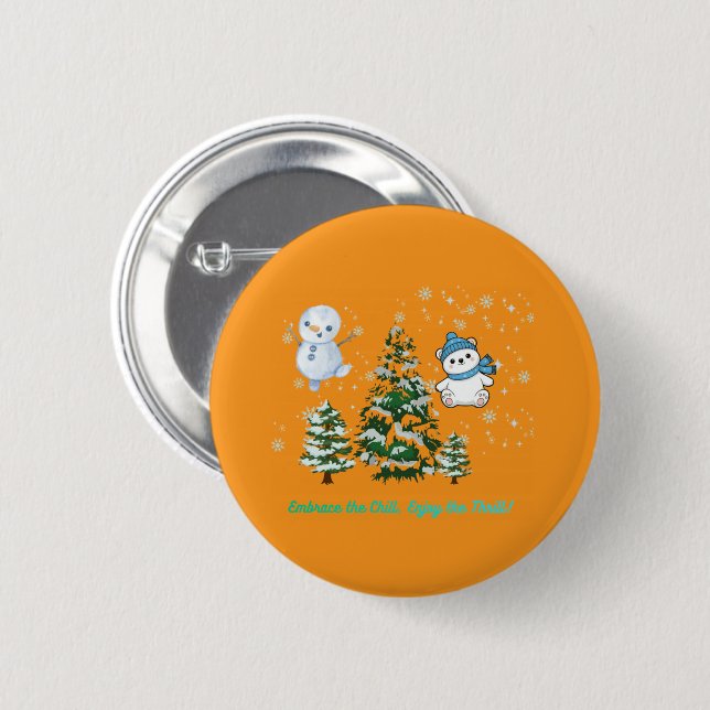 Thrilling winter orange 6 cm round badge (Front & Back)