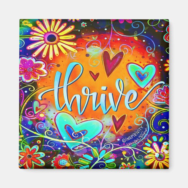 Thrive Floral Pretty Hearts Colourful Inspirivity Magnet (Front)