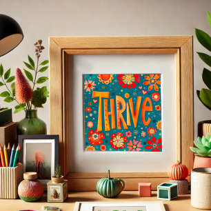 Thrive Inspirational Heart Floral Pretty  Photo Print