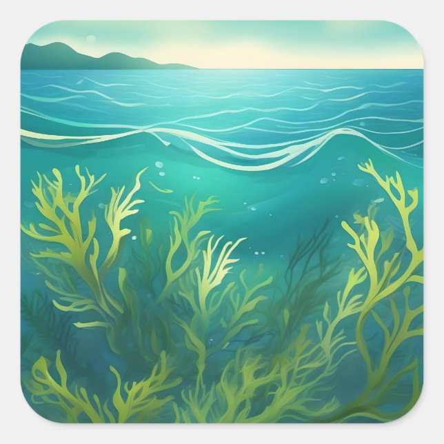 Thriving seaweed in a healthy ocean. square sticker (Front)