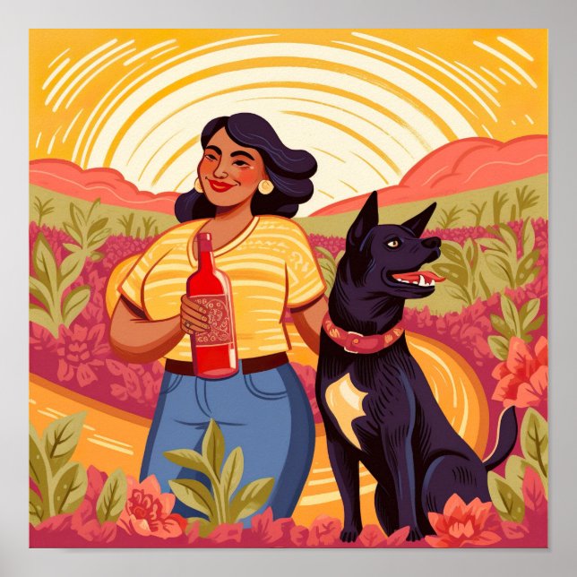 Thriving Woman with Tequila & Her Rescue Dog Print (Front)