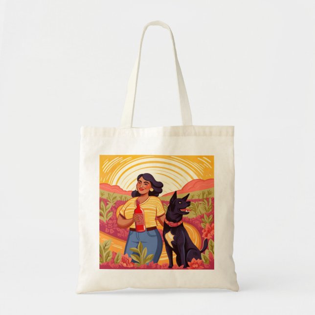 Thriving Woman with Tequila & Her Rescue Dog Tote (Front)