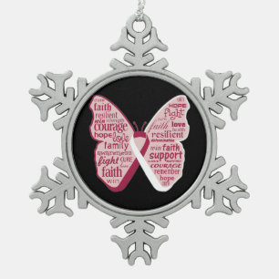 Throat Cancer Butterfly Words of Hope Snowflake Pewter Christmas Ornament