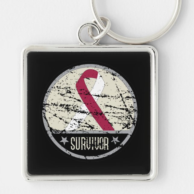 Throat Cancer Survivor Mens Vintage Key Ring (Front)