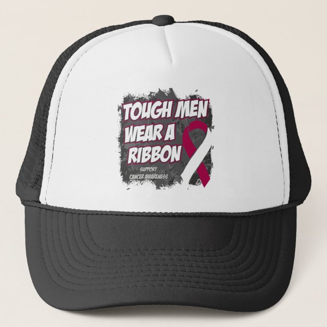 Throat Cancer Tough Men Wear A Ribbon Trucker Hat (Front)