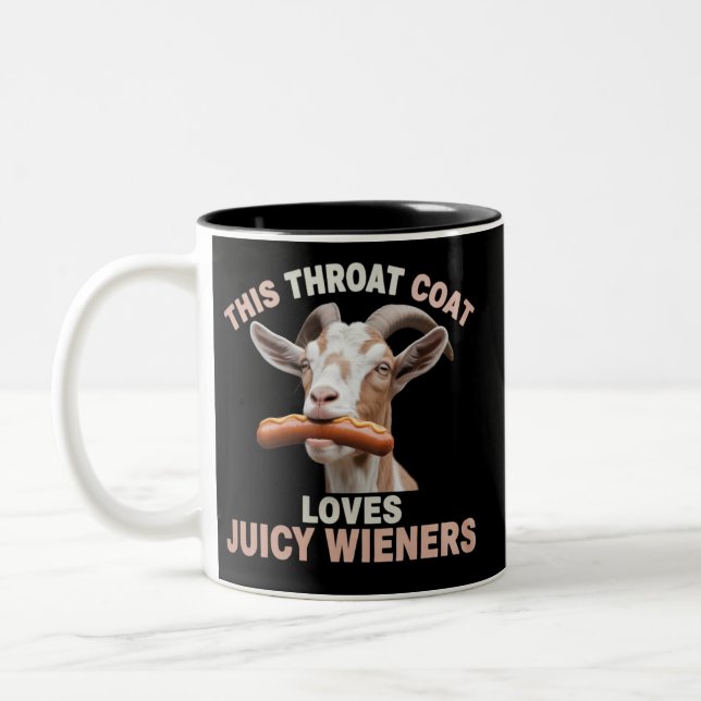 Throat Goat Swallows Juicy Wieners Inappropriate  Two-Tone Coffee Mug (Left)
