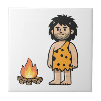Throk Caveman & Fire Ceramic Tile