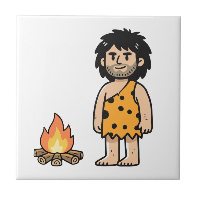 Throk Caveman & Fire Ceramic Tile (Front)