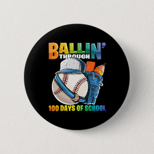 Through 100 Days Of School Baseball Kindergarten B 6 Cm Round Badge