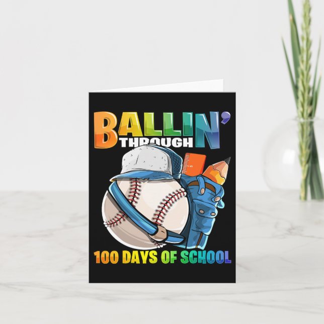 Through 100 Days Of School Baseball Kindergarten B Card (Front)