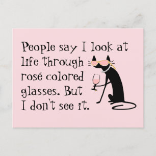 Through Rosé Coloured Glasses, Wine Pun Cat Postcard