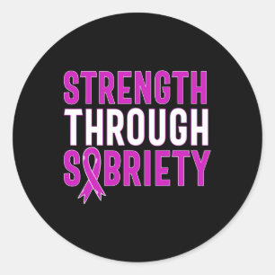 Through Sobriety End Addiction Purple Ribbon Classic Round Sticker