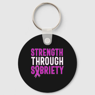 Through Sobriety End Addiction Purple Ribbon Key Ring
