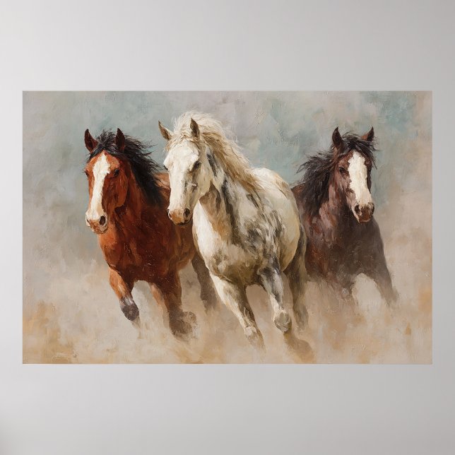 Through the Dust Galloping Horses Art Poster (Front)