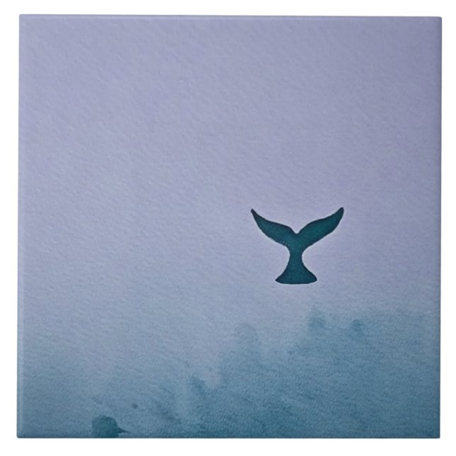 Through The Mist Whale Tail Art Ceramic Tile (Front)