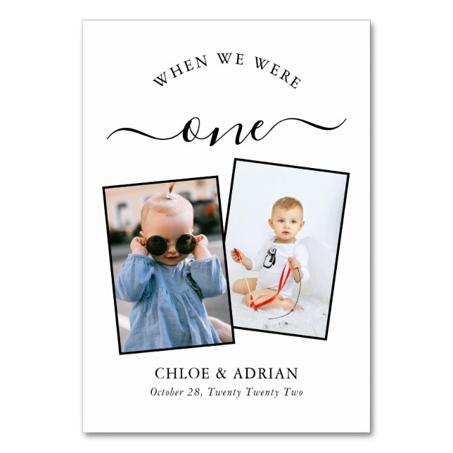 Through the Years Couple 4x Photo Wedding Modern Table Number (Front)