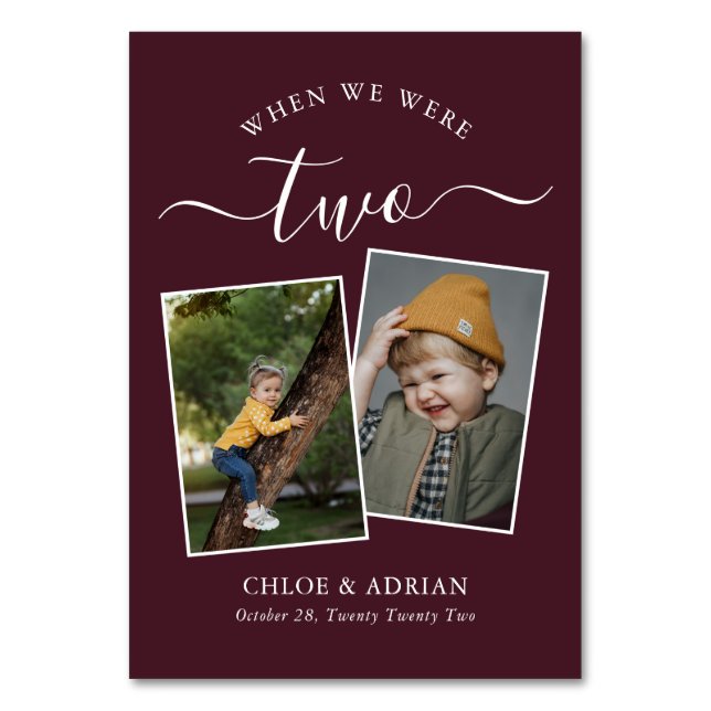 Through the Years Couple Photo Wedding Modern Table Number (Front)