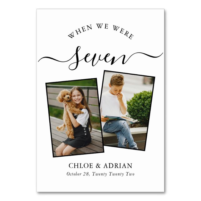 Through the Years Couple Photo Wedding Modern Table Number (Front)