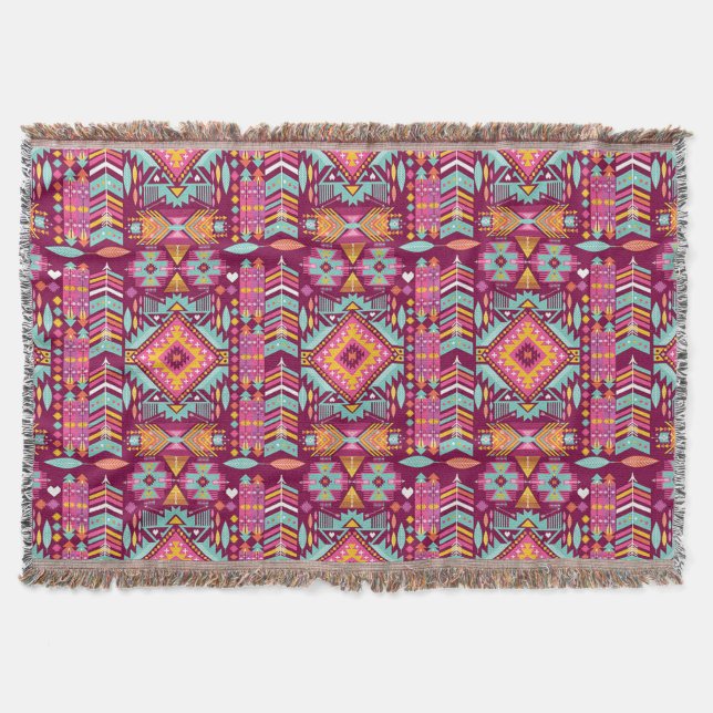Throw Blanket/Aztec Tribal Pattern Blanket (Front)