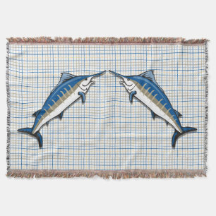 Throw Blanket - Blue Marlin on Plaid