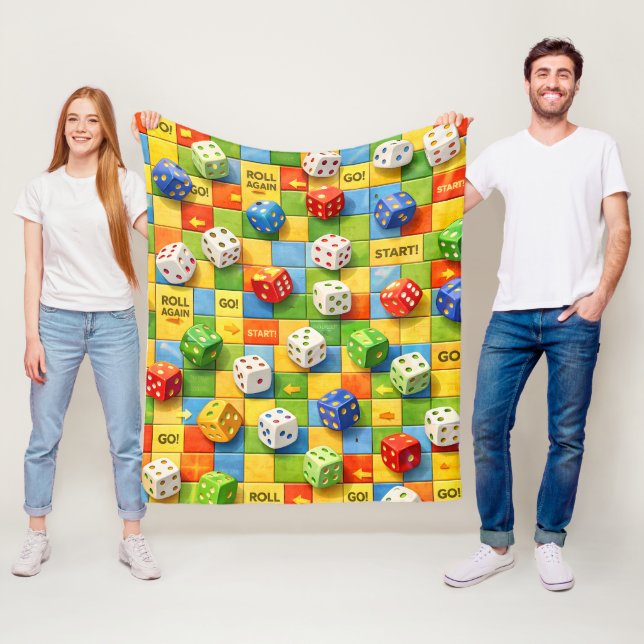 Throw blanket, colorful board game dice pattern d fleece blanket (In Situ)