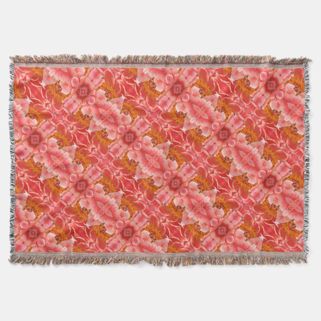 Throw Blanket Coral Peony Pattern (Front)