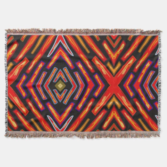 Throw Blanket Fiery Red Orange Black  (Front)