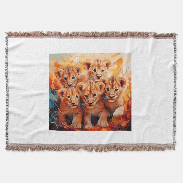 Throw Blanket - Five Lion Cubs Artwork (Front)