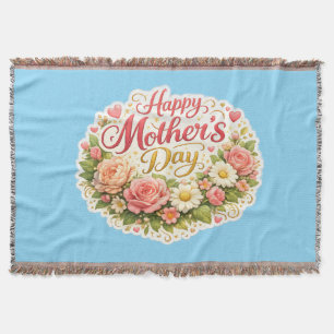 Throw Blanket happy Mother's Day floral wreath woo