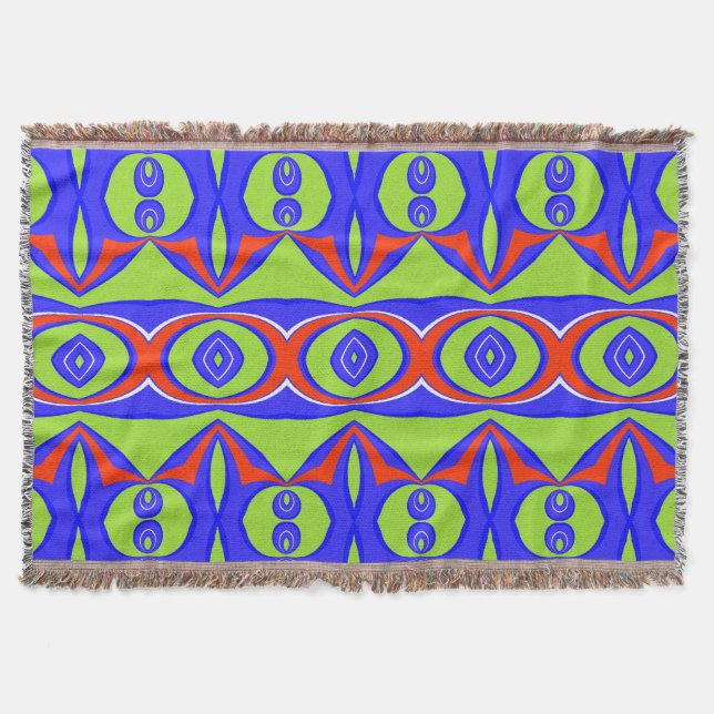 Throw Blanket Modern green red blue fabric pattern (Front)