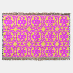 Throw Blanket, Modern pink yellow fabric pattern Blanket