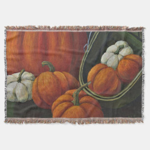 Throw Blanket Pumpkins in Green Basket