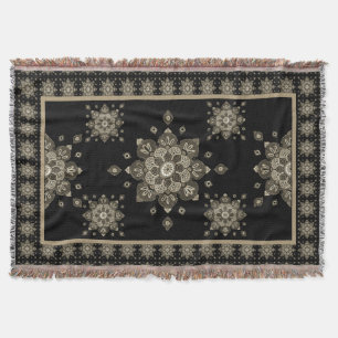 Throw Blanket Sepia Medallions on Black
