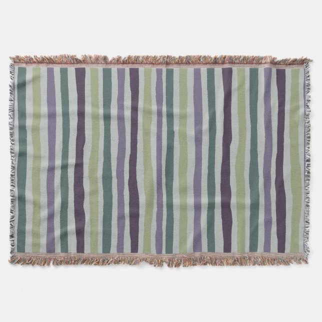 Throw blanket with beautiful stripes, olive green  (Front)
