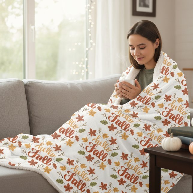 Throw Blanket with Hello Fall Pattern and Autumn (Creator Uploaded)