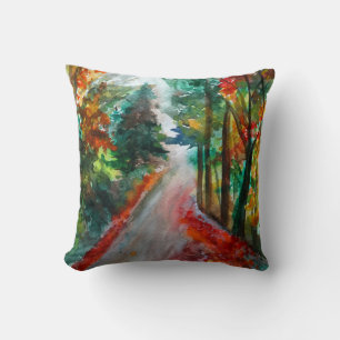 Throw Cushion Autumn Landscape Watercolor