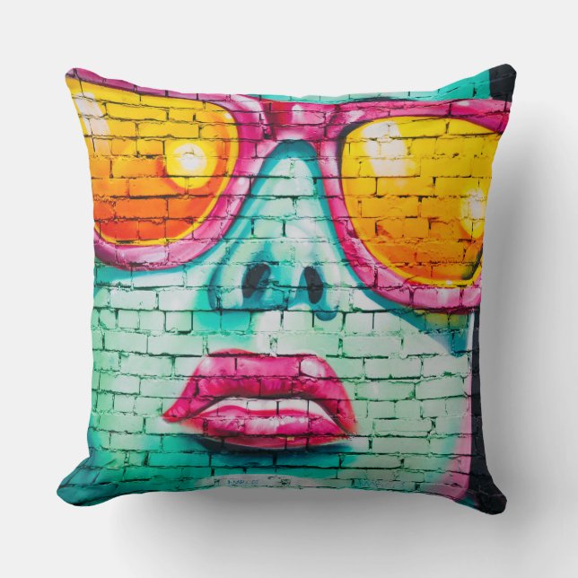 Throw Cushion - Lipstick Urban Street Art (Front)