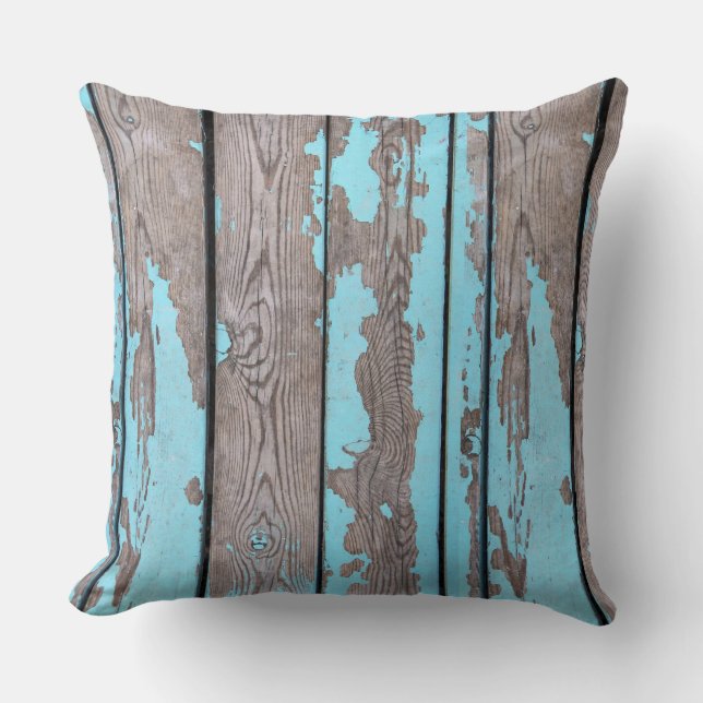 Throw Cushion - Rustic Blue Flacking Wood (Front)