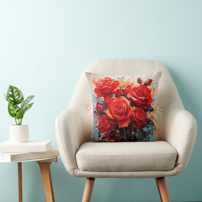  Throw Cushion - The Red Roses Artwork (Chair)