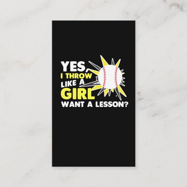 Throw Like A Girl Baseball Player Softball Pitcher Business Card (Front)