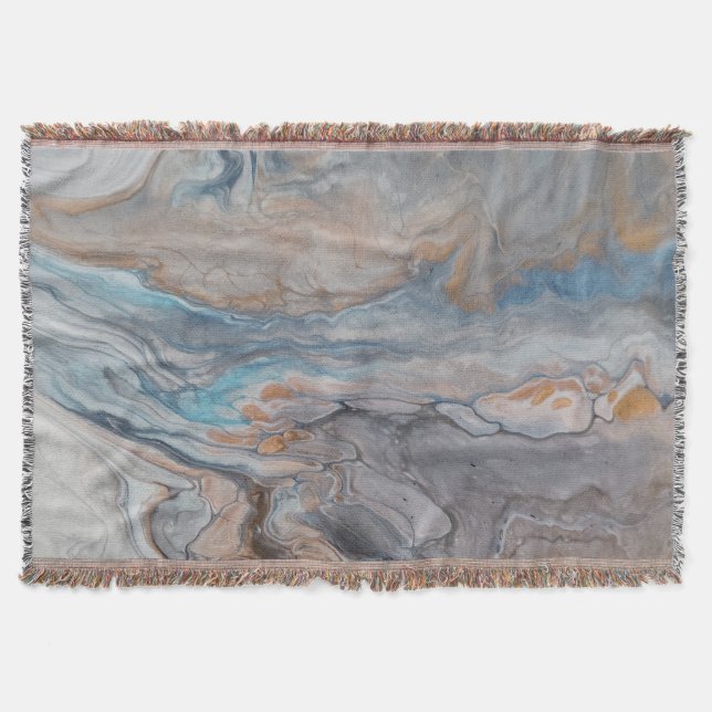 Throw - modern abstract river blue bronze cream blanket (Front)