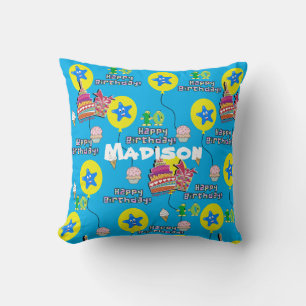 Throw Pillow, #10 Happy 10th Birthday Blue Cushion