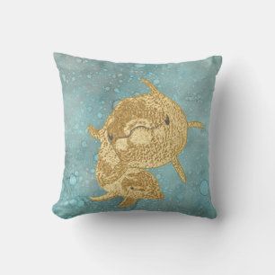 Throw Pillow 16" Square Gold Dolphins