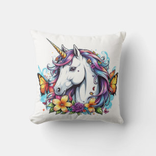 Throw Pillow, 16”x16” - Unicorn Cushion