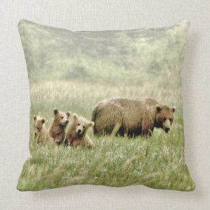 Throw Pillow 20" x 20"  w/ grizzly bear and cub