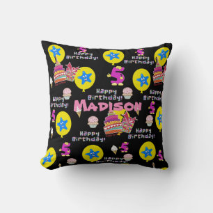 Throw Pillow, #5 Happy 5th Birthday Black Cushion