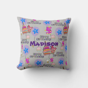 Throw Pillow, #5 Happy 5th Birthday Grey Cushion