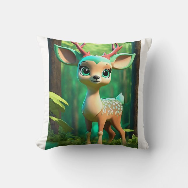 Throw Pillow a cute baby deer  (Front)