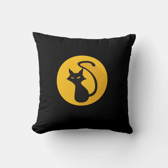 Throw Pillow A terrifying black cat (Front)